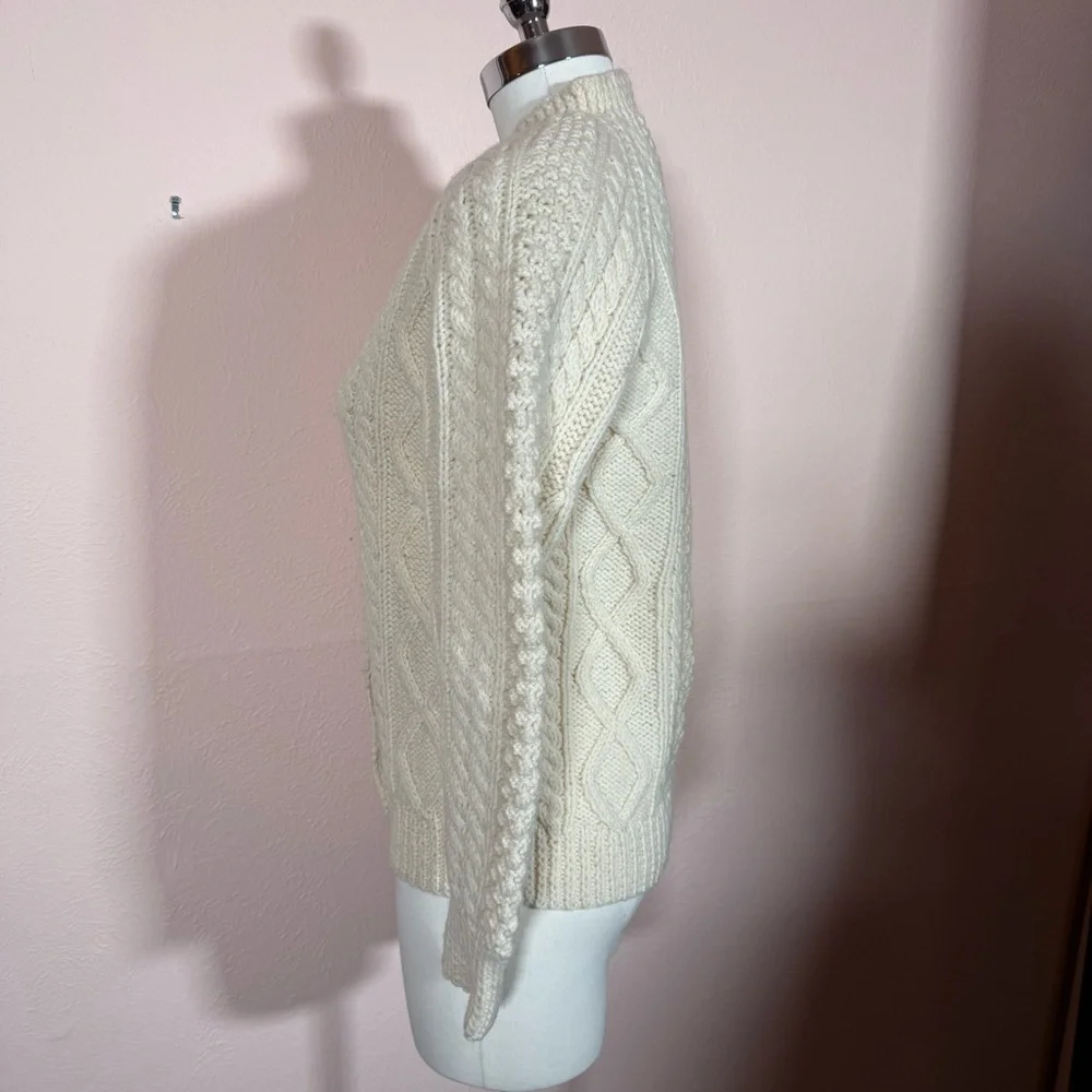 Vintage 1950’s hand knit Cable Knit Irish wool Cream Cardigan sweater fisherman - Picture 8 of 13